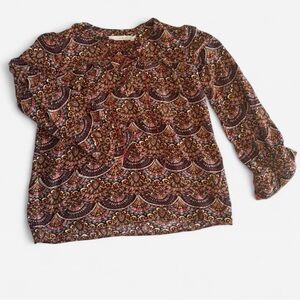 Chelsea & Violet Patterned Blouse with Red and Brown Tones